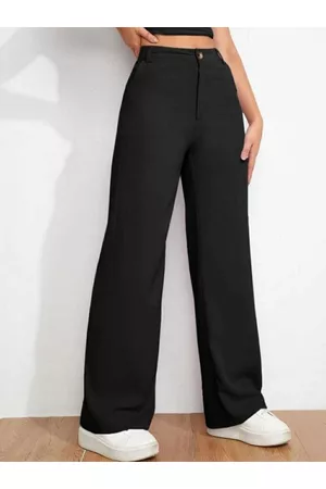 Broadstar Women Black Wide Leg Loose Fit High-Rise Trouser
