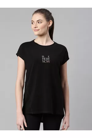 ENAMORA Women Black Typography Extended Sleeves Antimicrobial T-shirt