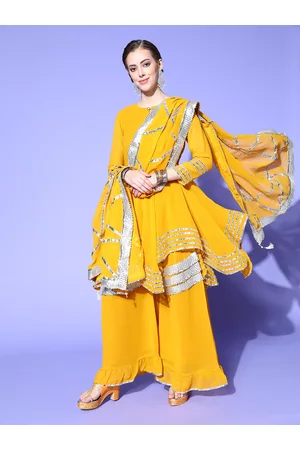 Chhabra 555 Women Mustard Yellow Gotta Patti Kurta with Palazzos & Dupatta