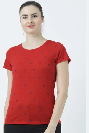 Huetrap Women Red Printed Round Neck T-shirt