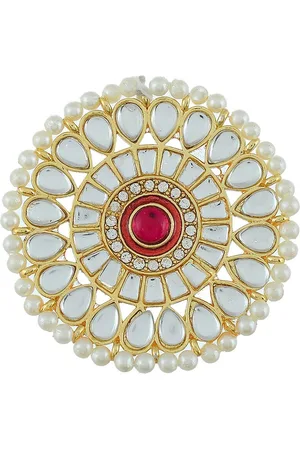 Silvermerc Designs Women Gold-Plated White & Red Kundan Studded Meenakari Finger Ring
