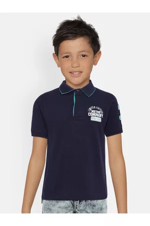 METRO KIDS COMPANY Boys Navy Blue Organic Cotton Solid Polo Collar T-shirt