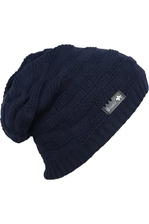 iSWEVEN Unisex Navy Blue Self-Design Beanie Cap