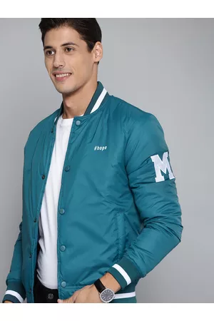 Mast & Harbour Men Teal Green Solid Bomber Jacket