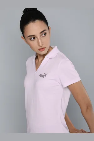 PUMA Women Lavender Solid Essential V-Neck Applique Relaxed Fit T-shirt