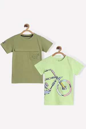 TALES & STORIES Boys Pack Of 2 Green Typography 2 Printed T-shirts