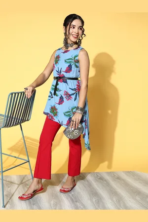 Sangria Women Blue & Pink Floral Printed Tunic