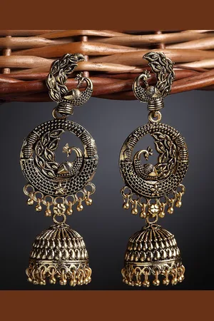 Arrabi Gold-Plated Black Oxidised Dome Shaped Jhumkas