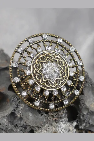 ANIKAS CREATION Gold-Plated White Stone-Studded Adjustable Finger Ring