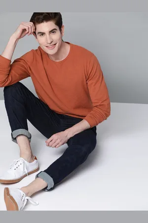 Mast & Harbour Men Rust Orange Solid Pullover