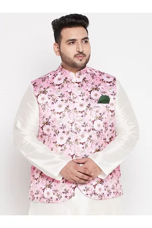 Vastramay Men Plus Size Pink Printed Nehru Jackets