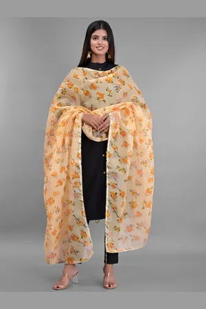 Apratim Womens Peach-Coloured & Orange Printed Dupatta
