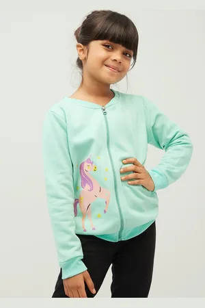Frangipani Girls Blue Purple Fleece Crop Bomber Jacket