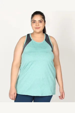 CHKOKKO Women Sea Green Grey Colourblocked Round Neck Tank Top