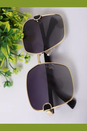 MARC LOUIS Women Grey Lens & Gold-Toned Square Sunglasses with UV Protected Lens P6331