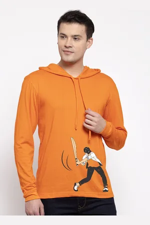 Friskers Men Orange Printed Hood T-shirt