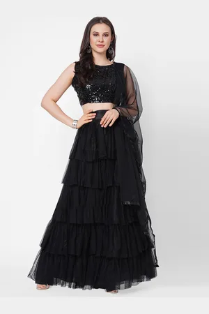 RedRound Black Embellished Sequinned Ready to Wear Lehenga & Unstitched Blouse With Dupatta