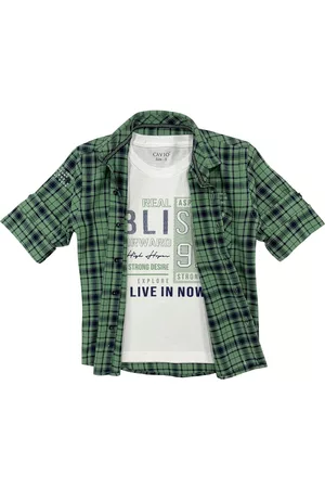 CAVIO Boys Green Tartan Checks Checked Casual Shirt