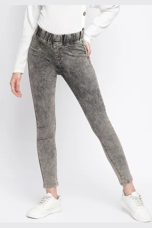TALES & STORIES Women Grey Solid Skinny-Fit Denim Jeggings
