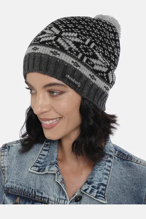 DressBerry Women Black & Grey Self Design Beanie