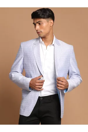 Vastramay Men Lavender Coloured Self Design Single Breasted Ethnic Blazer