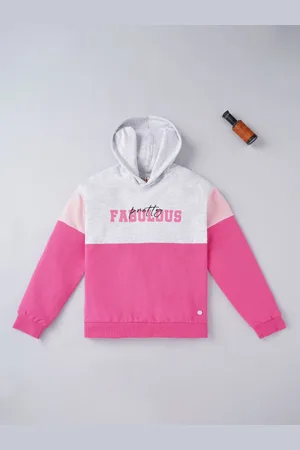 Ed-a-Mamma Girls Pink Colourblocked Hooded Sweatshirt