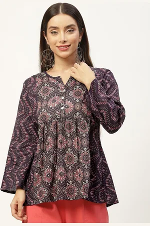 Jaipur Purple Print Cotton A-Line Top