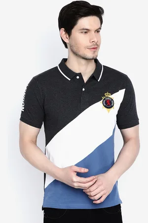 Giordano Men Charcoal Grey & White Slim Fit Colourblocked Polo Collar T-shirt