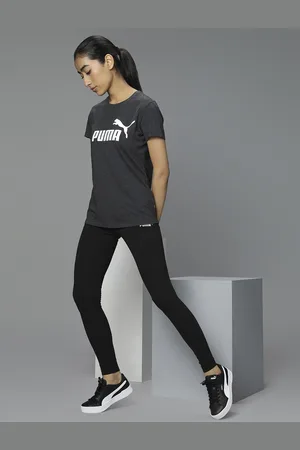PUMA Women Charcoal Printed Round Neck T-shirt