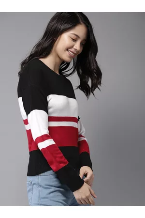 HERE&NOW Women Black & White Colourblocked Sweater