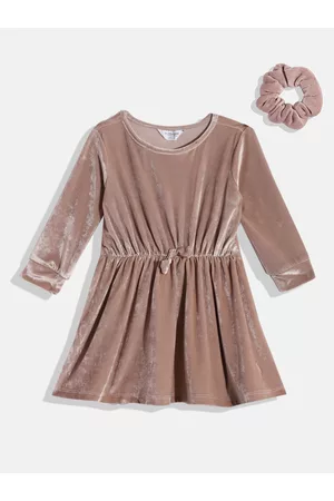 Ralph Lauren Girls Dusty Pink Velvet A-Line Dress with Scrunchie