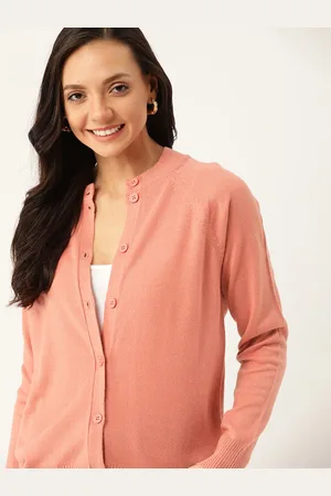 DressBerry Women Pink Solid Cardigan