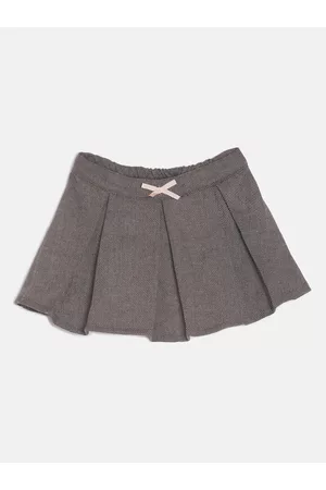 MINI KLUB Girls Brown Self-Design A-Line Mini Skirt