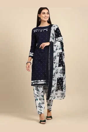 Rajnandini Navy Blue & White Printed Unstitched Dress Material