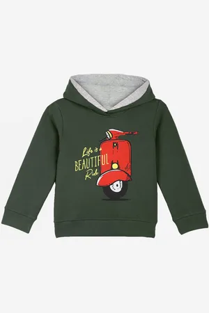 naughty ninos Boys Olive Green Printed Hooded Sweatshirt