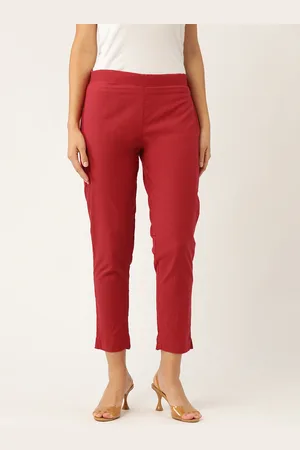 Sangria Women Red Regular Fit Solid Cropped Trousers