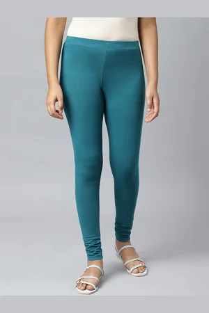 Elleven Women Teal Blue Solid Churidar-Length Cotton Leggings