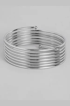 I Jewels Silver Rhodium-Plated Spring Kada Bangle