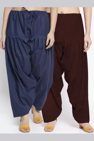 Jinfo Women Navy Brown Pack Of 2 Solid Cotton Salwar