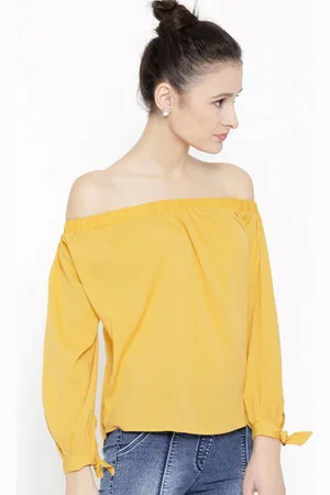 Sera Yellow Off-Shoulder Crepe Bardot Top