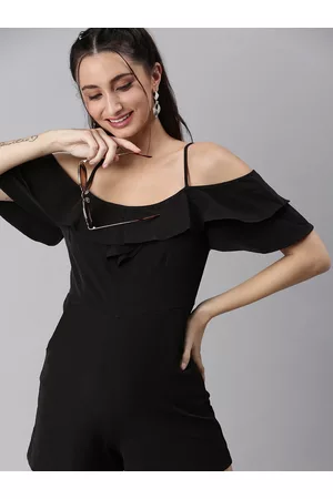 SHOWOFF Women Shoulder Straps Black Solid Jumpsuit