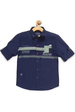 CHARCHIT Boys Navy Blue & Green Regular Fit Printed Casual Shirt