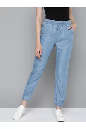 Chemistry Women Blue Mid-Rise Washed Denim Joggers
