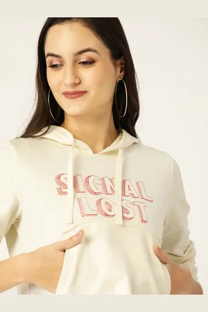 DressBerry Women Off-White & Red Embroidered Hooded Sweatshirt