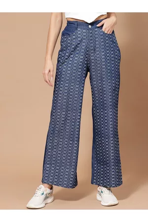 KASSUALLY Women Blue Straight Fit High-Rise Printed Jeans