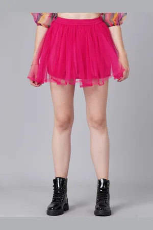 Cation Women Magenta Pink Solid Flared Mini Skirts