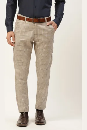 SOJANYA Men Grey Checked Smart Formal Trousers