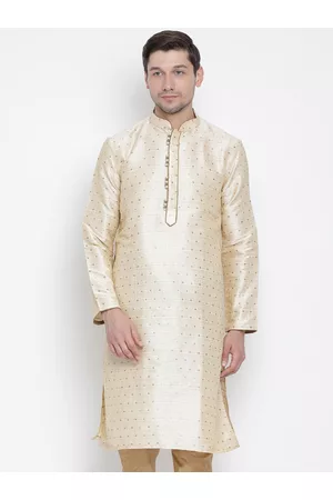 Vastramay Men Gold-Coloured Woven Design Straight Kurta