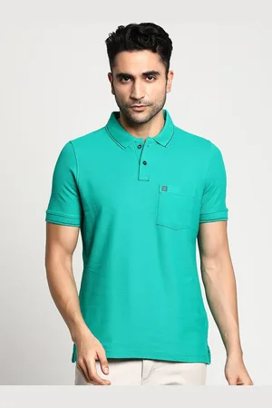 Turtle Men Turquoise Blue Polo Collar Slim Fit T-shirt
