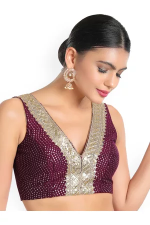 SALWAR STUDIO Women Purple Embroidered Saree Blouse